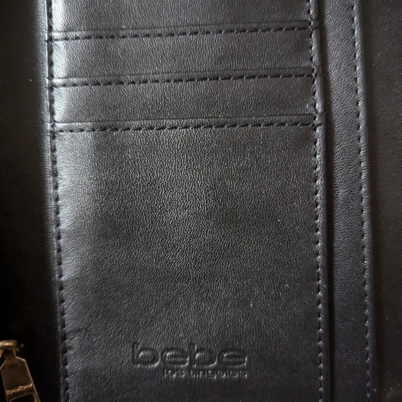 NWOT "bebe los angeles" Women's Black Wallet Gold Logo & Accents w/Wrist Strap - Picture 6 of 8